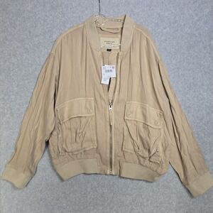 American Eagle Womens XL Linen Blend Bomber Jacket Full Zip Technical Casual